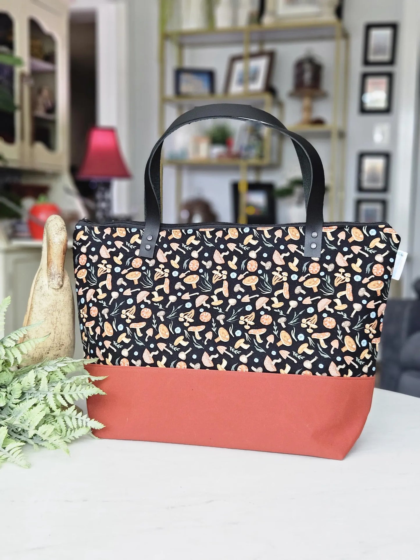 Large Zipper Project Bag w/ Leather Handles