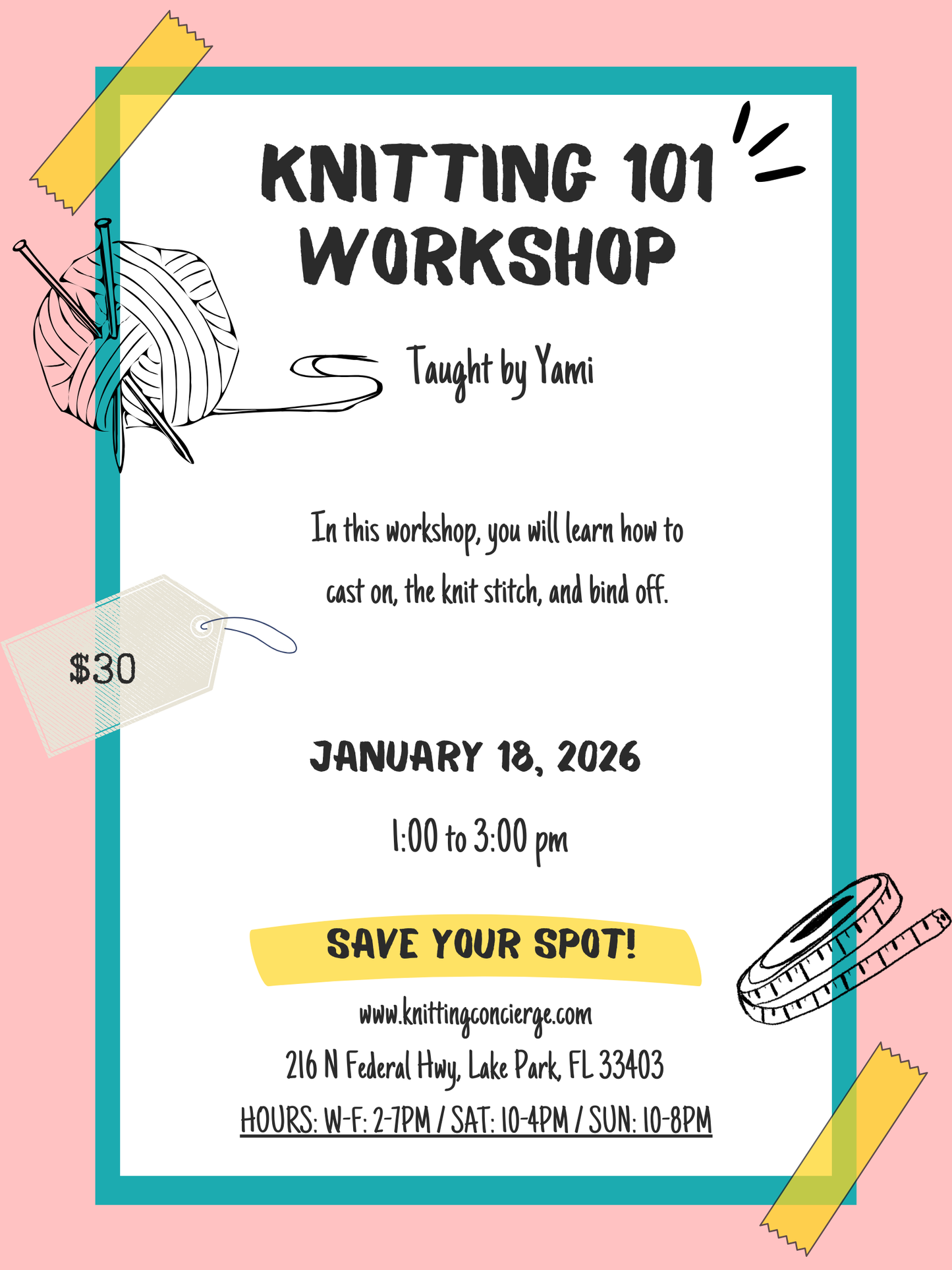 Knitting 101 - Jan 18th 1-3pm